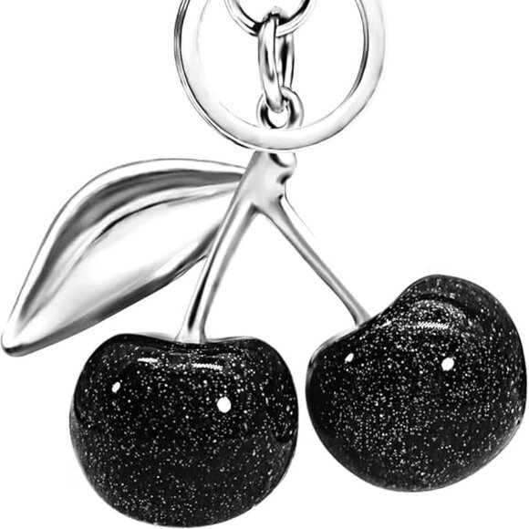 Cherry Black Keychain Sparkle Bag Charm - Picture 1 of 6
